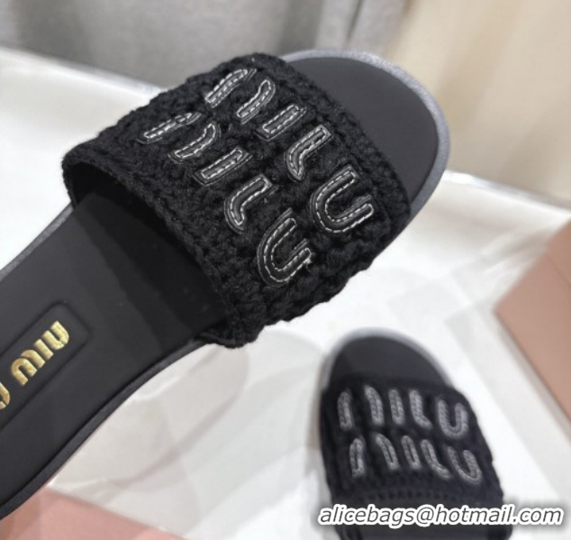 Good Product Miu Miu Knit Flat Slides Sandal MM022701 Black 2026