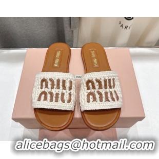 Charming Miu Miu Knit Flat Slides Sandal MM022701 White 2026