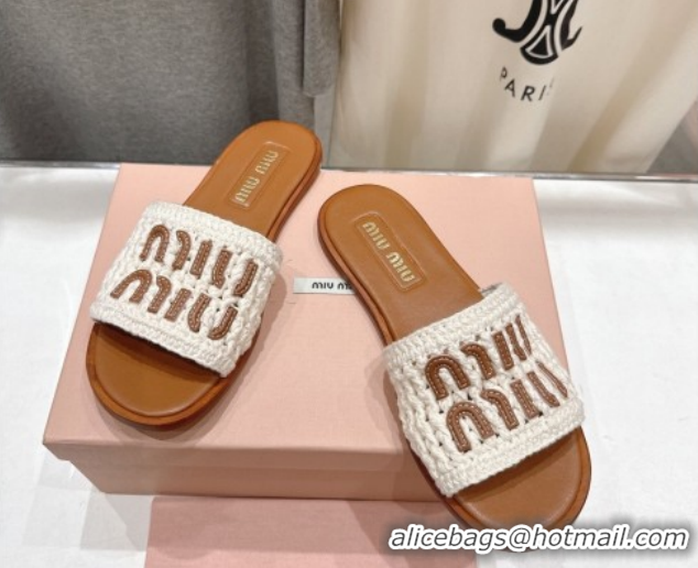 Charming Miu Miu Knit Flat Slides Sandal MM022701 White 2026