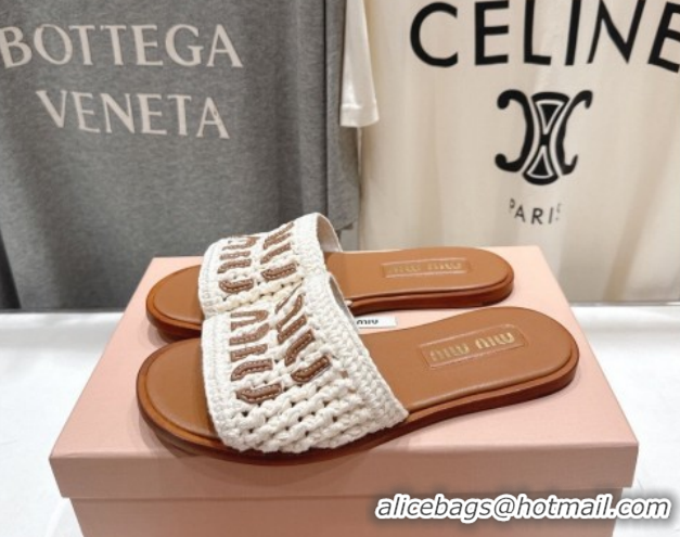 Charming Miu Miu Knit Flat Slides Sandal MM022701 White 2026