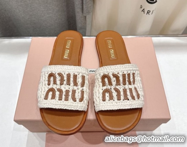 Charming Miu Miu Knit Flat Slides Sandal MM022701 White 2026