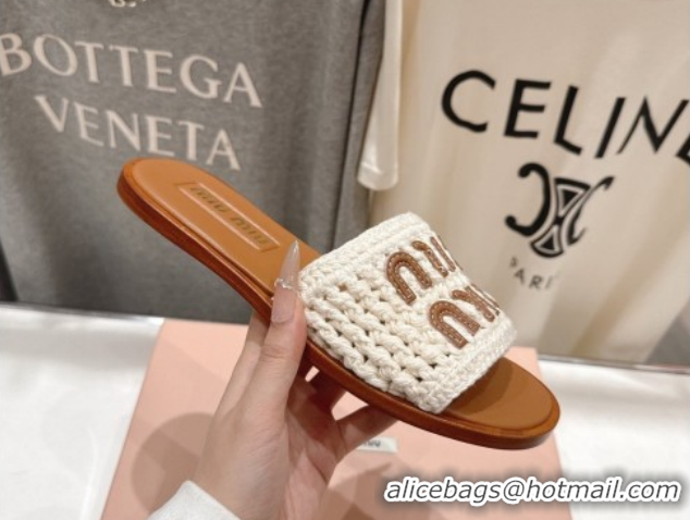 Charming Miu Miu Knit Flat Slides Sandal MM022701 White 2026