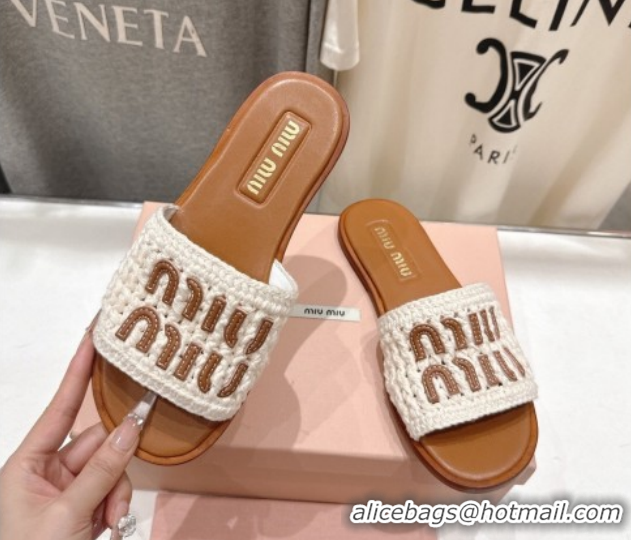 Charming Miu Miu Knit Flat Slides Sandal MM022701 White 2026