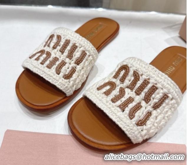 Charming Miu Miu Knit Flat Slides Sandal MM022701 White 2026
