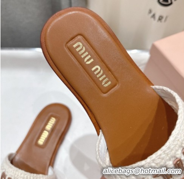 Charming Miu Miu Knit Flat Slides Sandal MM022701 White 2026