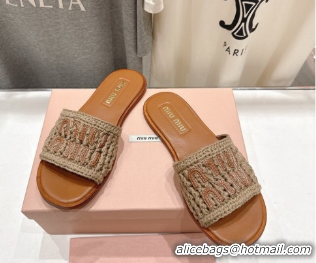 Popular Style Miu Miu Knit Flat Slides Sandal MM022701 Grey 2026