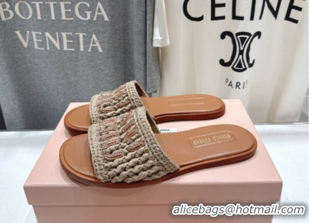 Popular Style Miu Miu Knit Flat Slides Sandal MM022701 Grey 2026