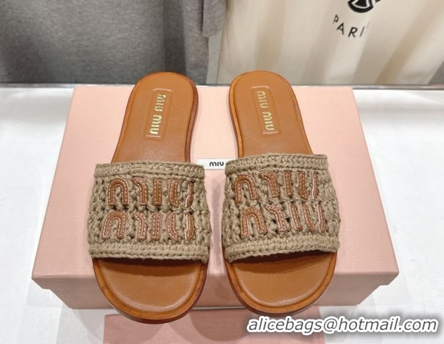 Popular Style Miu Miu Knit Flat Slides Sandal MM022701 Grey 2026