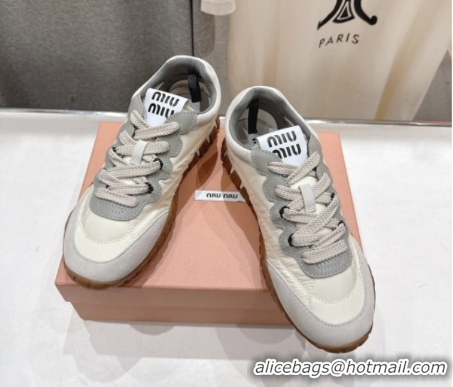 Best Product Miu Miu Tyre Technical Fabric and Suede Sneakers 5E417E White 2026