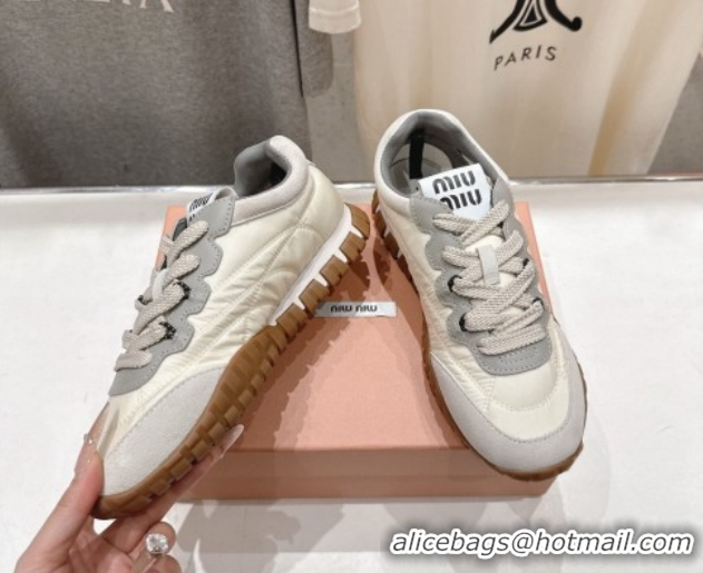 Best Product Miu Miu Tyre Technical Fabric and Suede Sneakers 5E417E White 2026