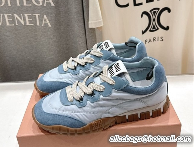 Top Grade Miu Miu Tyre Technical Fabric and Suede Sneakers 5E417E Blue 2026