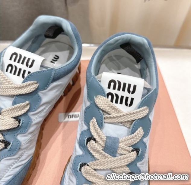 Top Grade Miu Miu Tyre Technical Fabric and Suede Sneakers 5E417E Blue 2026