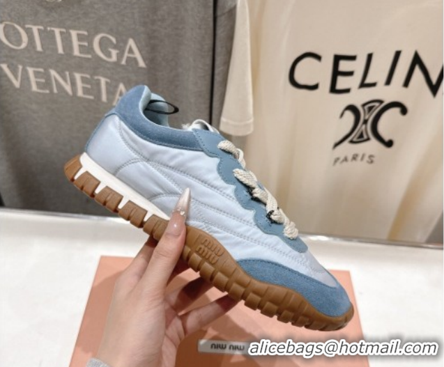 Top Grade Miu Miu Tyre Technical Fabric and Suede Sneakers 5E417E Blue 2026