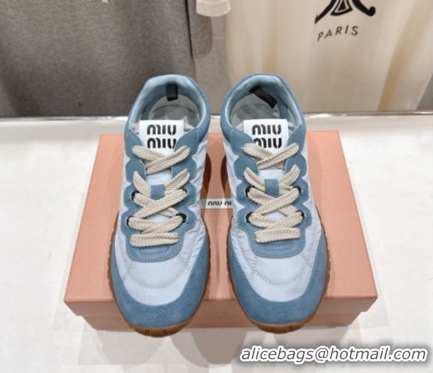 Top Grade Miu Miu Tyre Technical Fabric and Suede Sneakers 5E417E Blue 2026