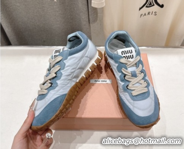 Top Grade Miu Miu Tyre Technical Fabric and Suede Sneakers 5E417E Blue 2026
