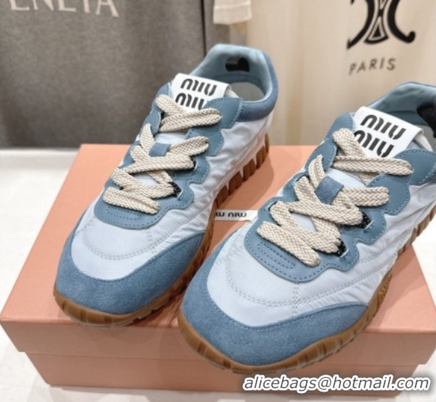Top Grade Miu Miu Tyre Technical Fabric and Suede Sneakers 5E417E Blue 2026