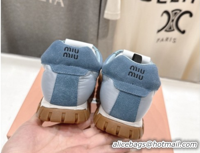 Top Grade Miu Miu Tyre Technical Fabric and Suede Sneakers 5E417E Blue 2026
