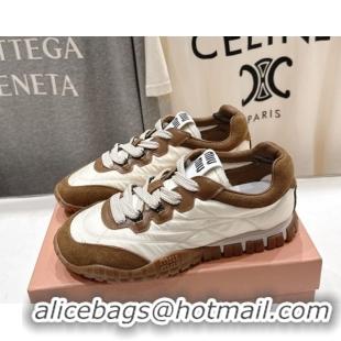 Unique Style Miu Miu Tyre Technical Fabric and Suede Sneakers 5E417E Brown 2026