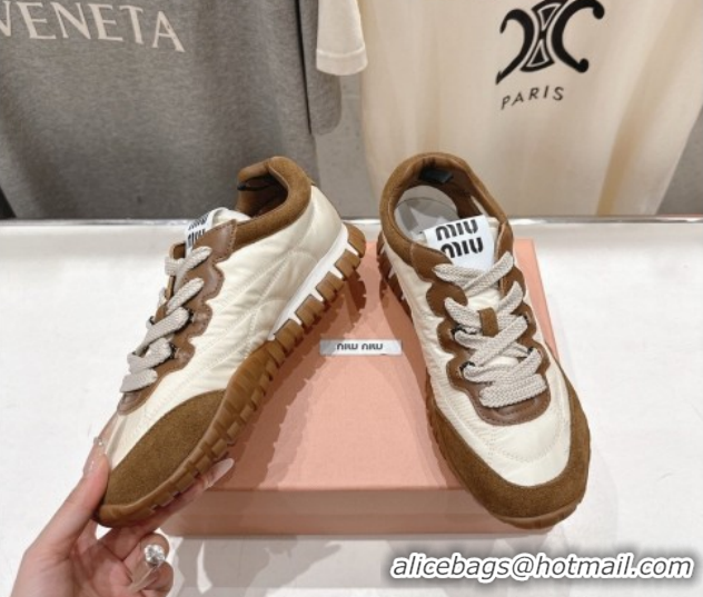 Unique Style Miu Miu Tyre Technical Fabric and Suede Sneakers 5E417E Brown 2026