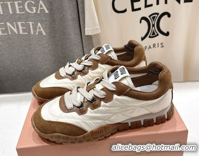 Unique Style Miu Miu Tyre Technical Fabric and Suede Sneakers 5E417E Brown 2026