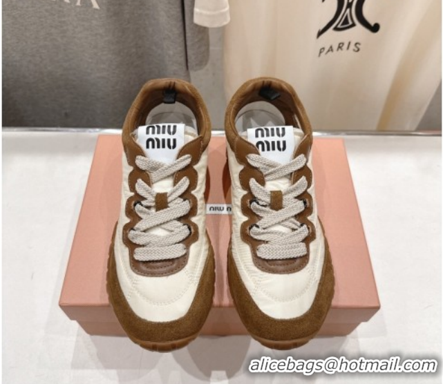 Unique Style Miu Miu Tyre Technical Fabric and Suede Sneakers 5E417E Brown 2026
