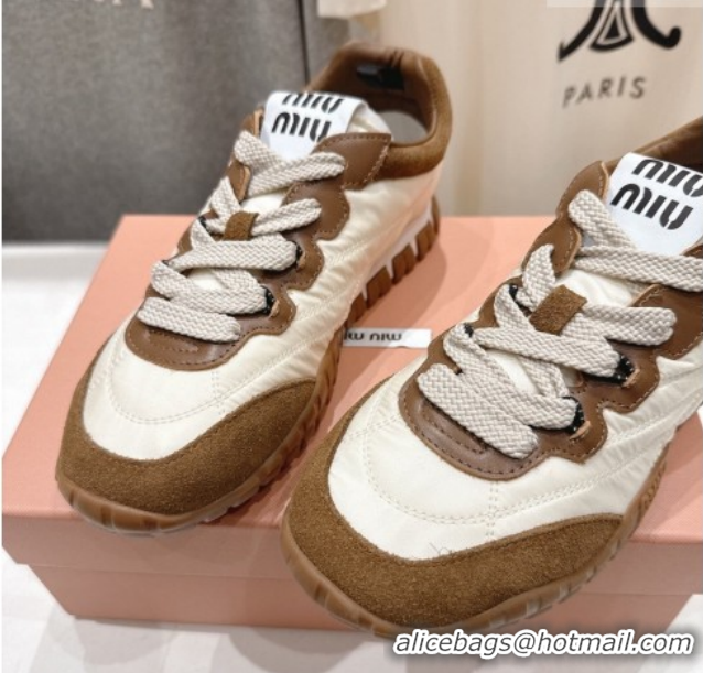 Unique Style Miu Miu Tyre Technical Fabric and Suede Sneakers 5E417E Brown 2026