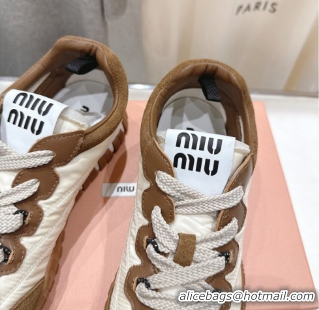 Unique Style Miu Miu Tyre Technical Fabric and Suede Sneakers 5E417E Brown 2026