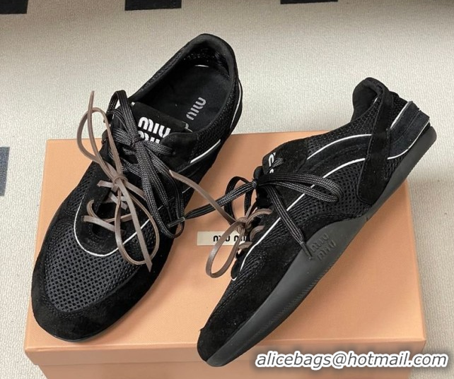 Low Cost Miu Miu Mesh and Suede Sneakers 5E589E Black 2026