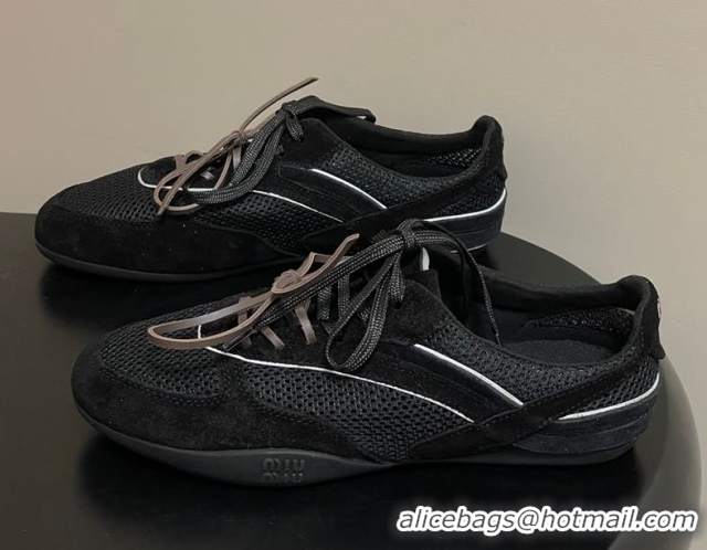 Low Cost Miu Miu Mesh and Suede Sneakers 5E589E Black 2026