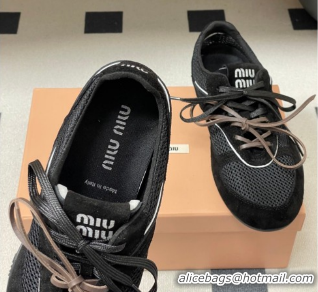 Low Cost Miu Miu Mesh and Suede Sneakers 5E589E Black 2026