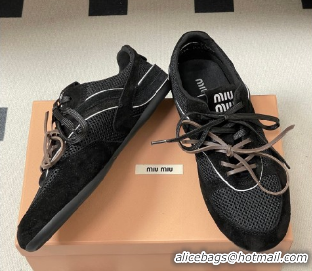 Low Cost Miu Miu Mesh and Suede Sneakers 5E589E Black 2026