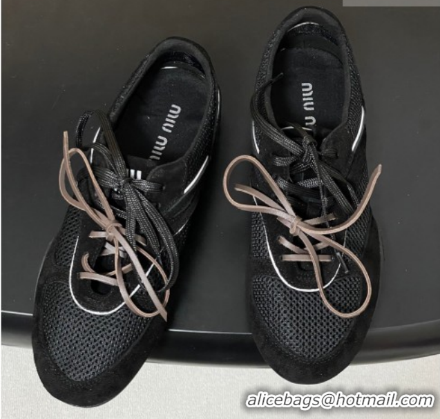 Low Cost Miu Miu Mesh and Suede Sneakers 5E589E Black 2026