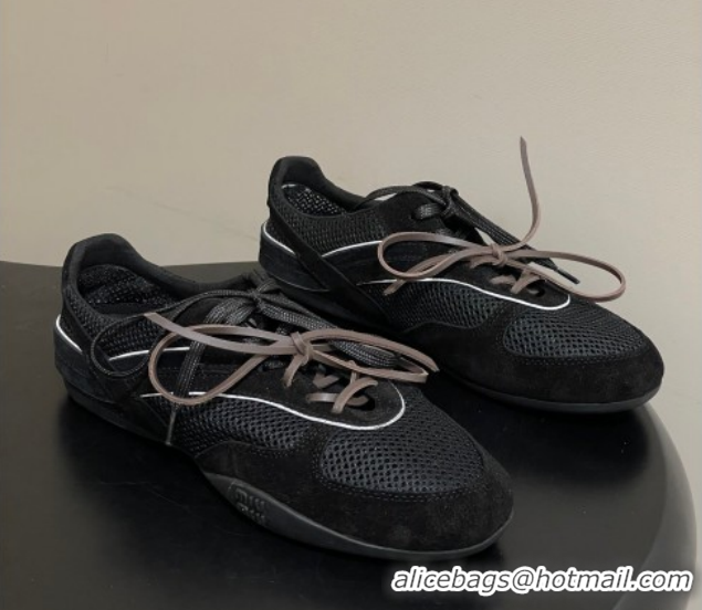 Low Cost Miu Miu Mesh and Suede Sneakers 5E589E Black 2026