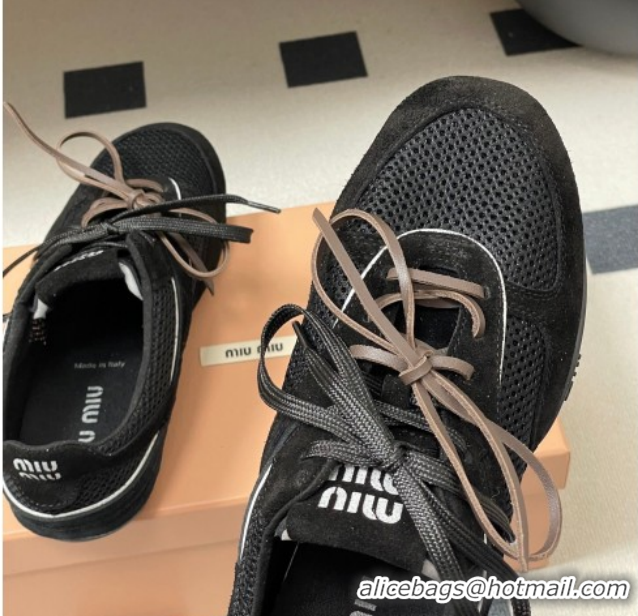 Low Cost Miu Miu Mesh and Suede Sneakers 5E589E Black 2026