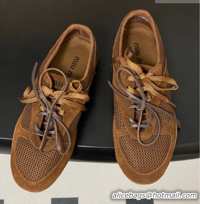 Most Popular Miu Miu Mesh and Suede Sneakers 5E589E Brown 2026