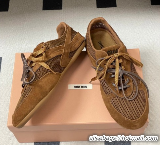 Most Popular Miu Miu Mesh and Suede Sneakers 5E589E Brown 2026