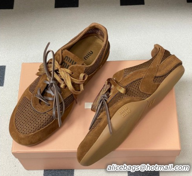 Most Popular Miu Miu Mesh and Suede Sneakers 5E589E Brown 2026