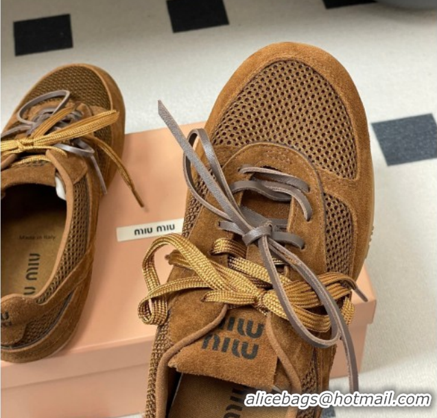 Most Popular Miu Miu Mesh and Suede Sneakers 5E589E Brown 2026