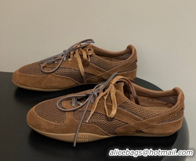 Most Popular Miu Miu Mesh and Suede Sneakers 5E589E Brown 2026
