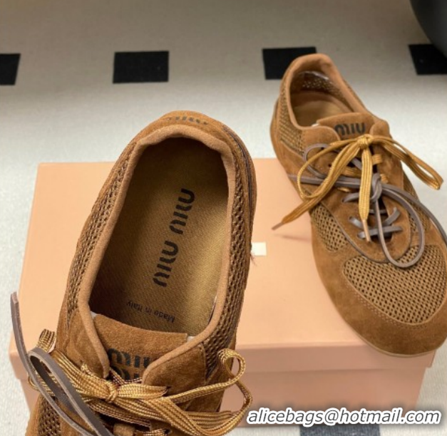 Most Popular Miu Miu Mesh and Suede Sneakers 5E589E Brown 2026