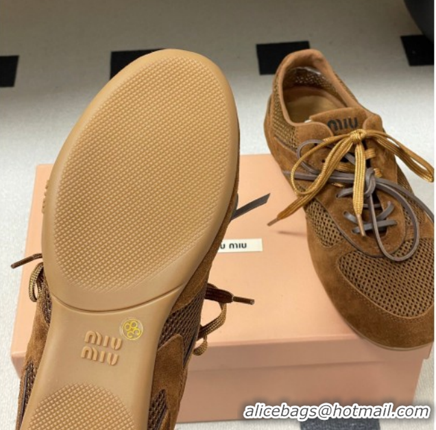 Most Popular Miu Miu Mesh and Suede Sneakers 5E589E Brown 2026