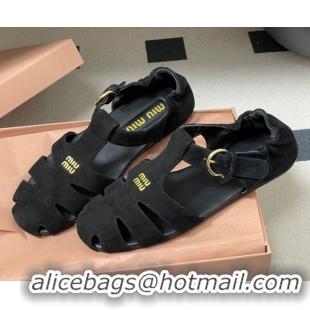 Luxurious Miu Miu Suede Fisherman Flat Sandals 5E395E Black 2026