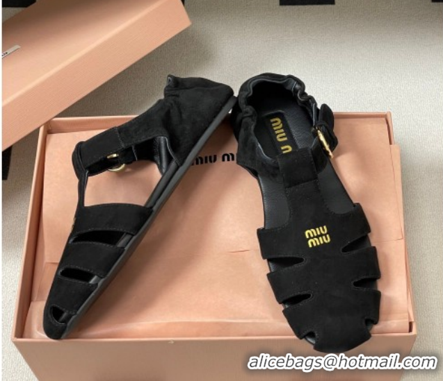 Luxurious Miu Miu Suede Fisherman Flat Sandals 5E395E Black 2026