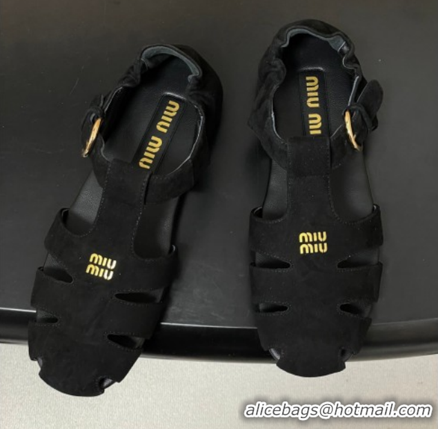 Luxurious Miu Miu Suede Fisherman Flat Sandals 5E395E Black 2026