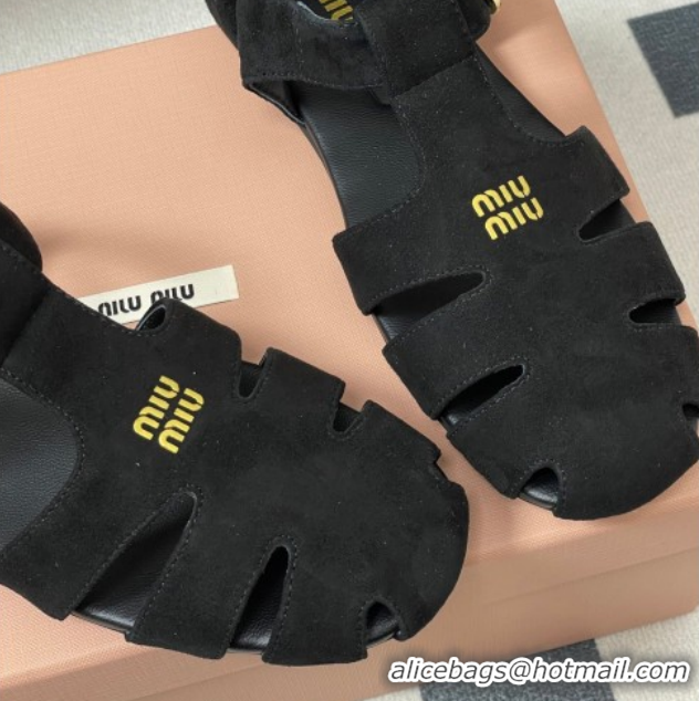Luxurious Miu Miu Suede Fisherman Flat Sandals 5E395E Black 2026