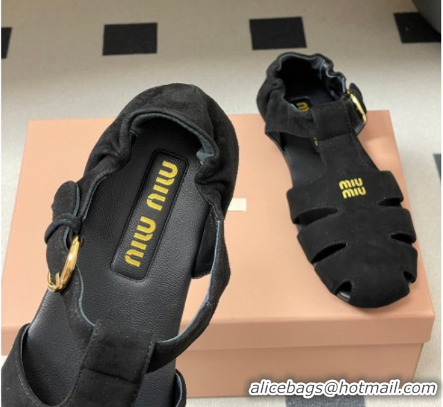 Luxurious Miu Miu Suede Fisherman Flat Sandals 5E395E Black 2026