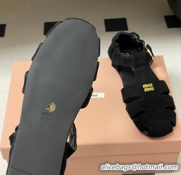 Luxurious Miu Miu Suede Fisherman Flat Sandals 5E395E Black 2026