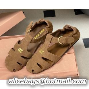 Good Quality Miu Miu Suede Fisherman Flat Sandals 5E395E Brown 2026