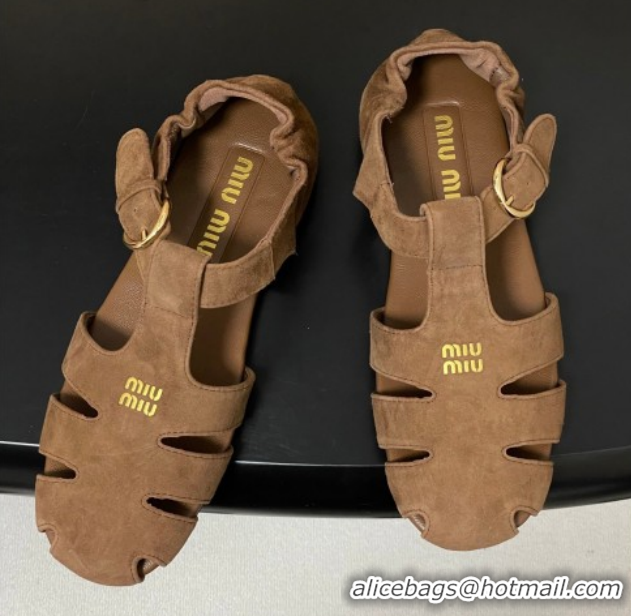 Good Quality Miu Miu Suede Fisherman Flat Sandals 5E395E Brown 2026