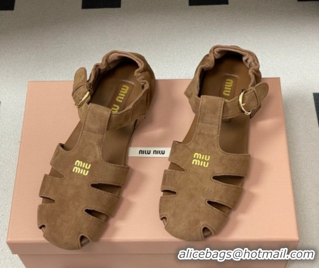 Good Quality Miu Miu Suede Fisherman Flat Sandals 5E395E Brown 2026